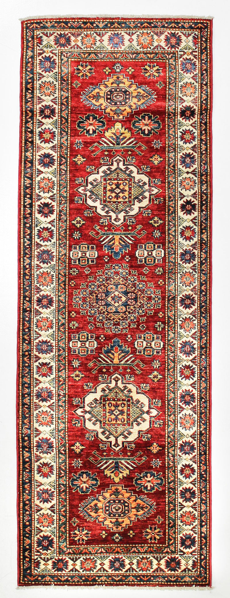Vintage Handmade32x8 Red and Ivory Anatolian Caucasian Tribal Distressed Area Runner