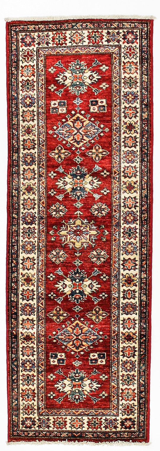 2x6 Red and Ivory Kazak Tribal Runner