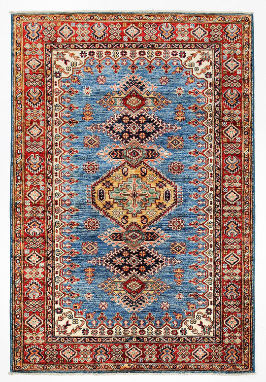 4x6 Blue and Red Kazak Tribal Rug