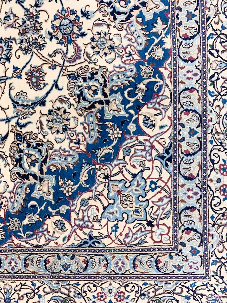 Vintage Handmade 10x13 Ivory and Blue Anatolian Turkish Traditional Distressed Area Rug