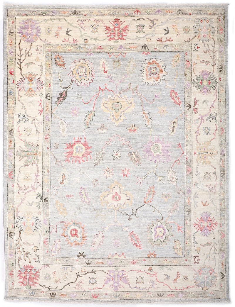 9x12 Blue and Beige Turkish Oushak Rug