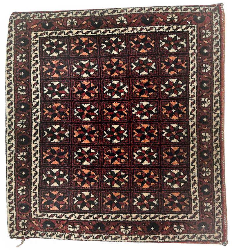 Vintage Handmade 2x2 Red and Brown Anatolian Caucasian Tribal Distressed Area Rug