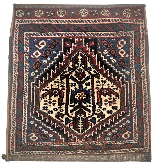 Vintage Handmade 2x2 Ivory and Red Persian Rug