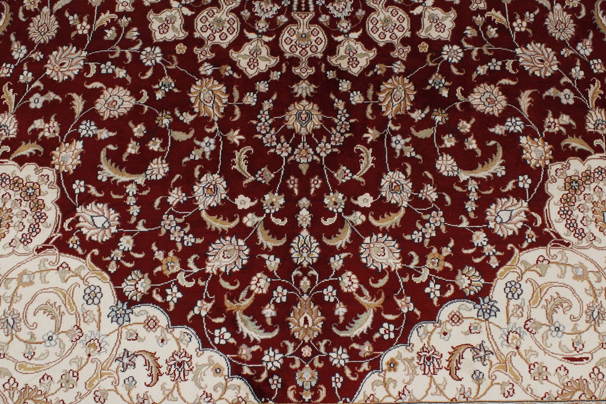 8x10 Red and Ivory Turkish Silk Rug