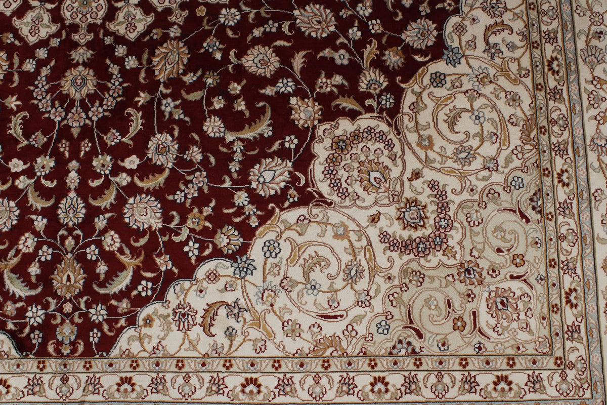 8x10 Red and Ivory Turkish Silk Rug