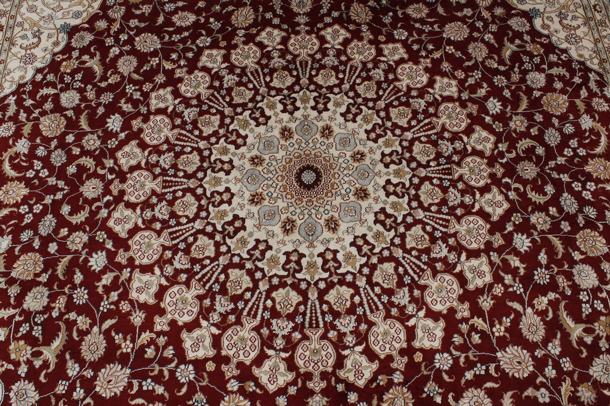 8x10 Red and Ivory Turkish Silk Rug