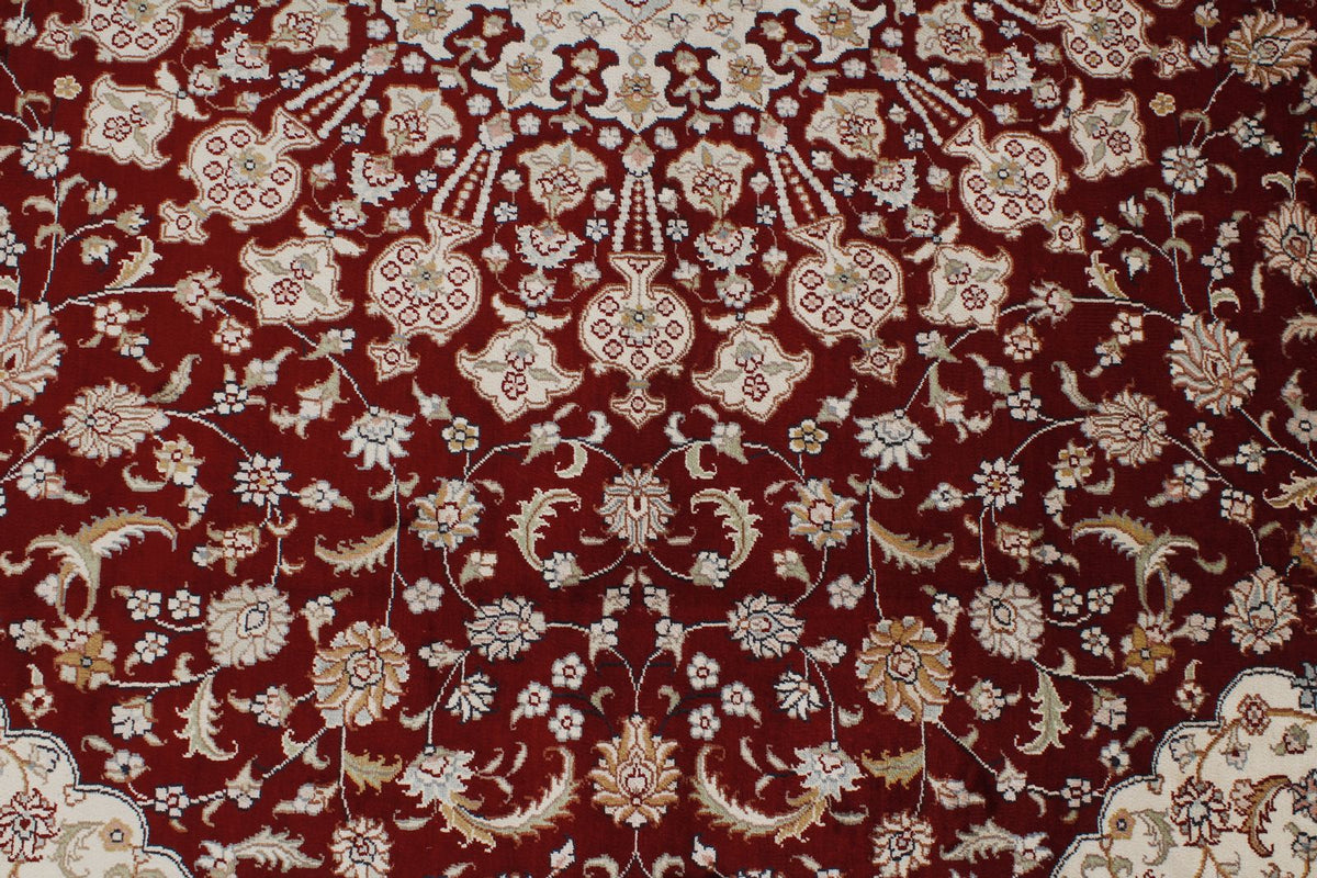8x10 Red and Ivory Turkish Silk Rug