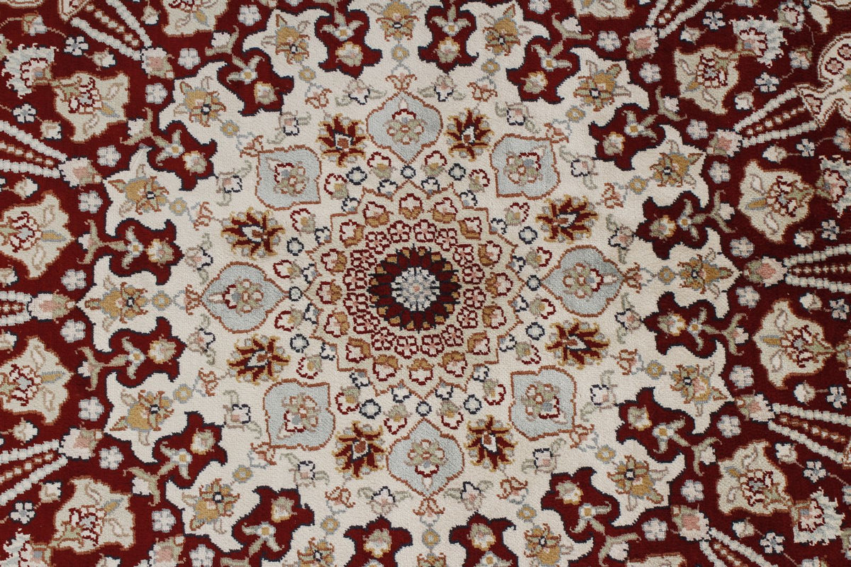 8x10 Red and Ivory Turkish Silk Rug