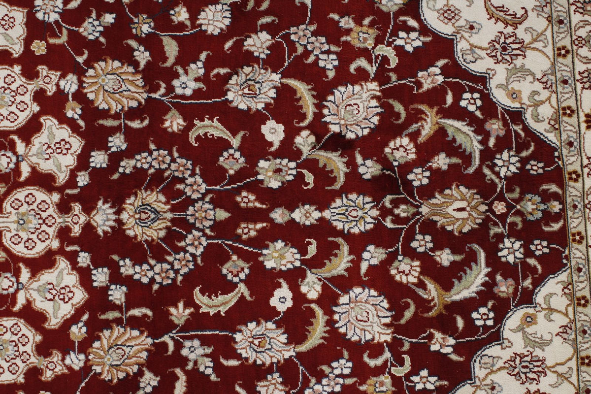 8x10 Red and Ivory Turkish Silk Rug