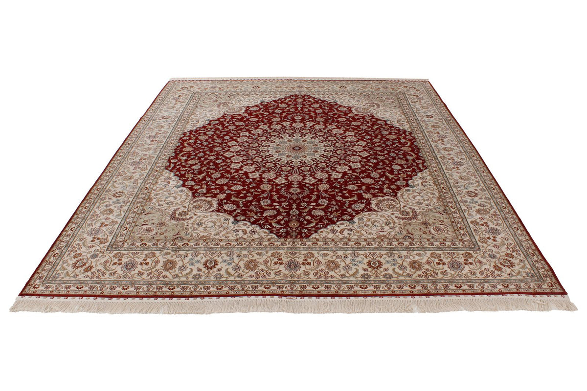 8x10 Red and Ivory Turkish Silk Rug