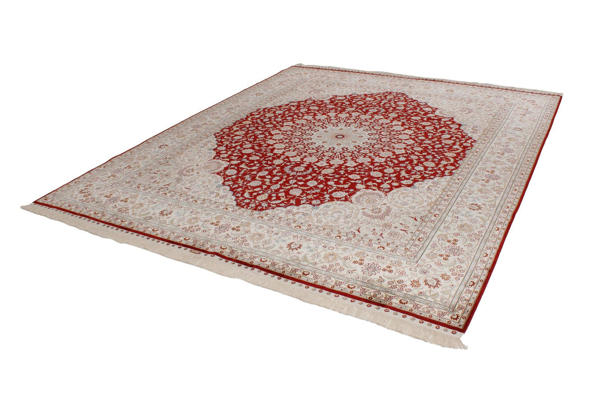 8x10 Red and Ivory Turkish Silk Rug