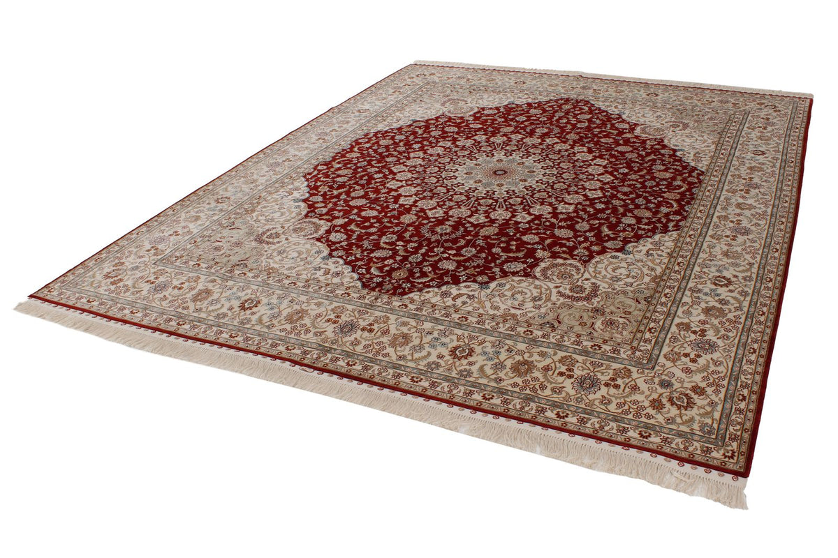 8x10 Red and Ivory Turkish Silk Rug