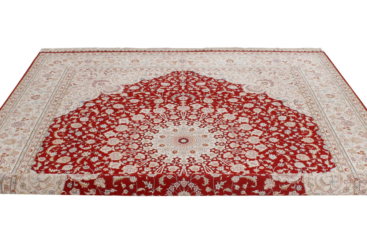 8x10 Red and Ivory Turkish Silk Rug