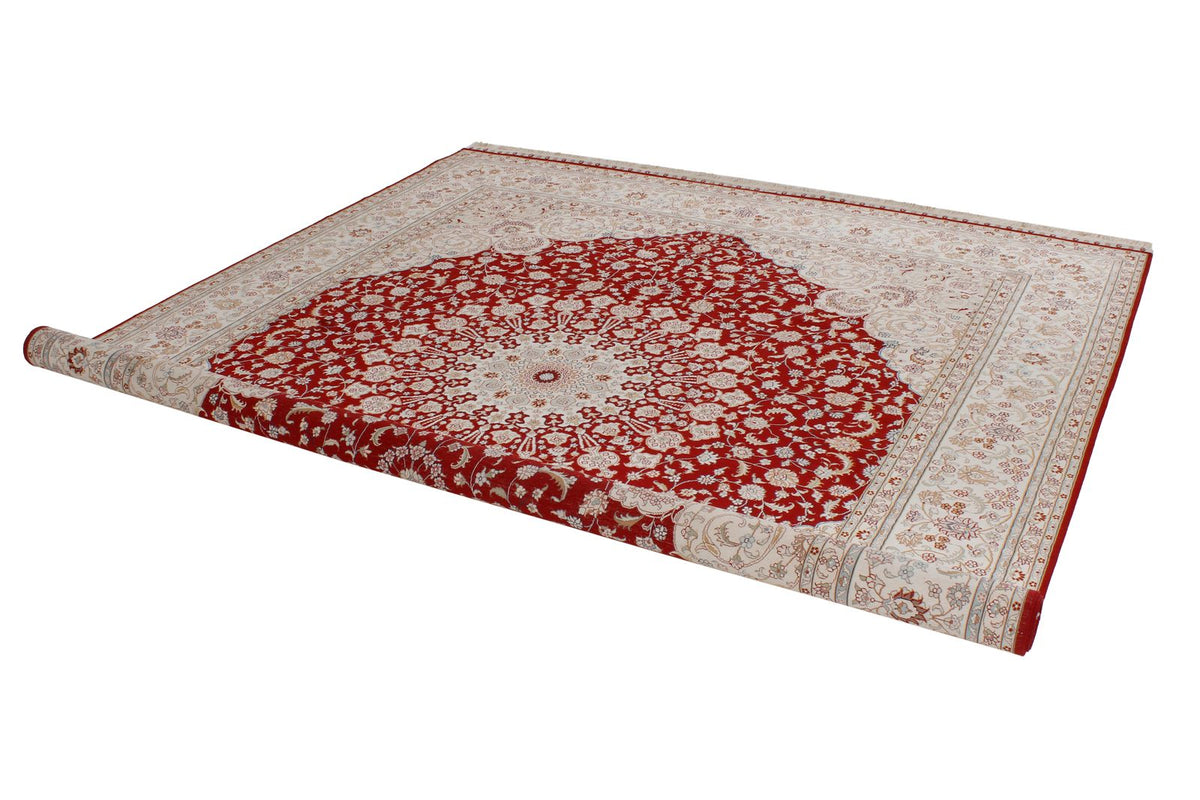 8x10 Red and Ivory Turkish Silk Rug
