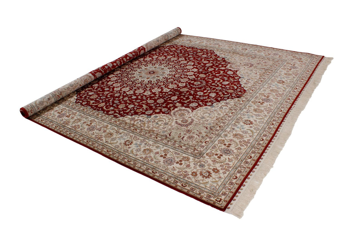 8x10 Red and Ivory Turkish Silk Rug