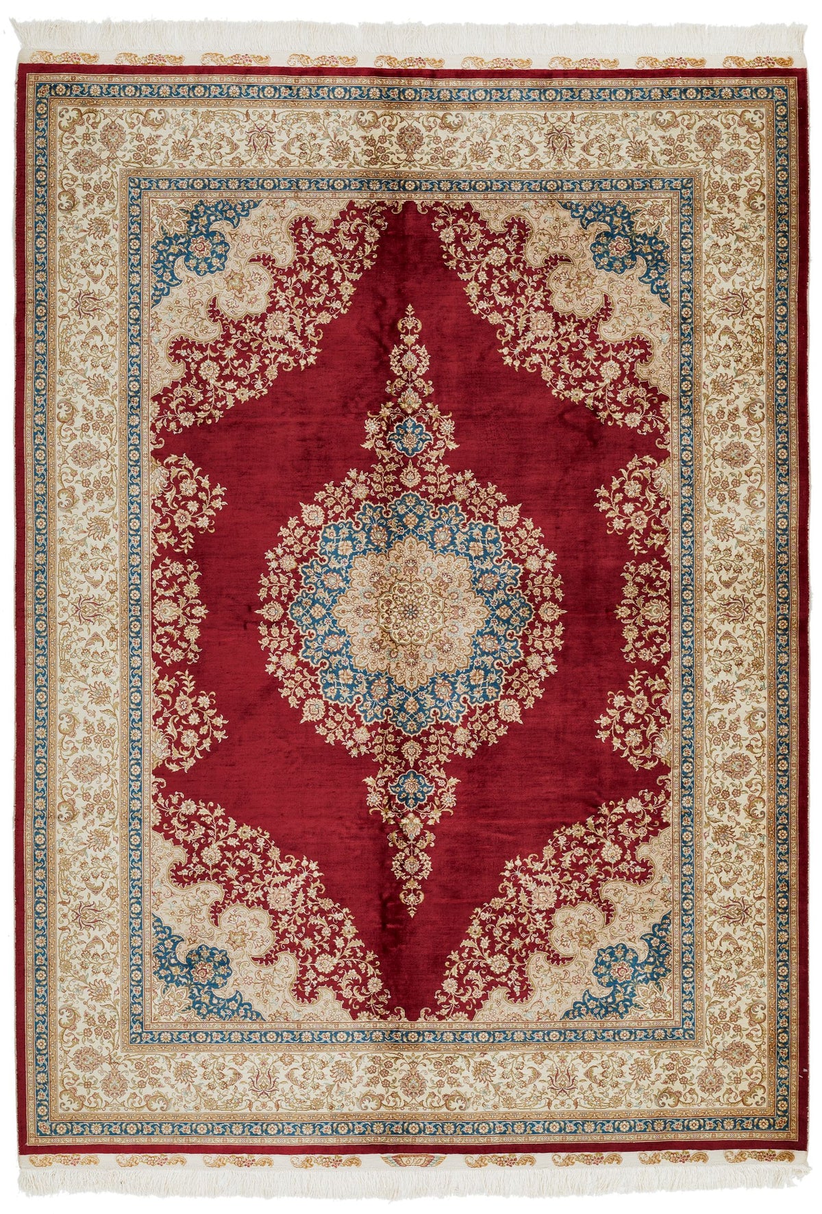 6x8 Red and Ivory Turkish Silk Rug