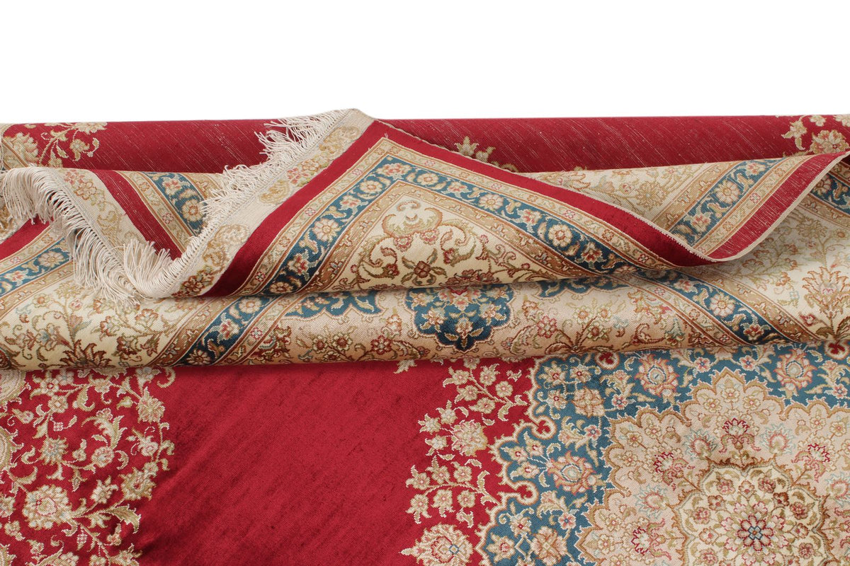 6x8 Red and Ivory Turkish Silk Rug