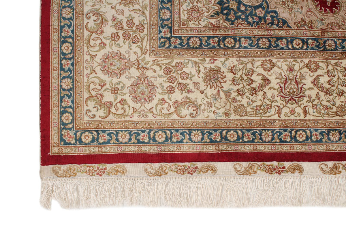 6x8 Red and Ivory Turkish Silk Rug