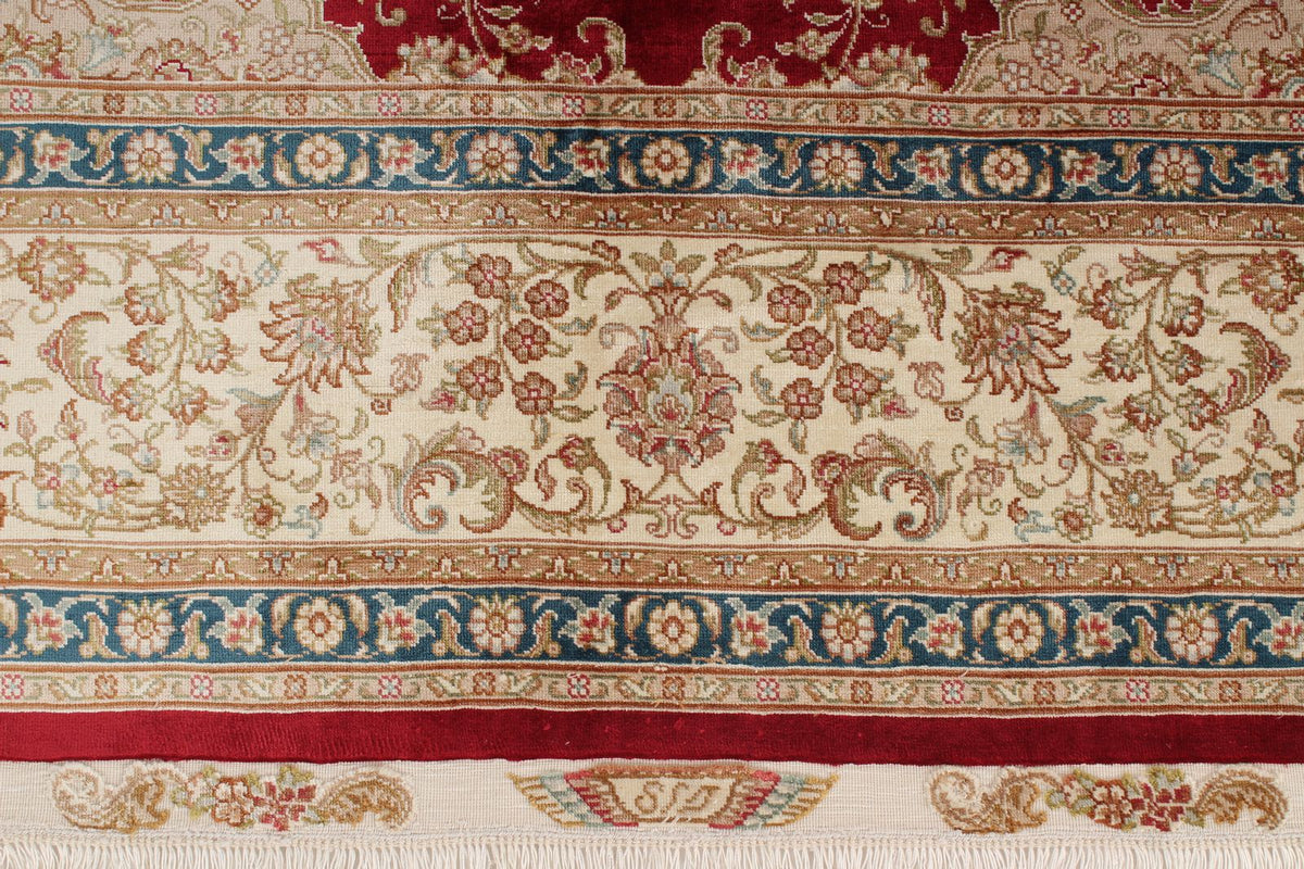 6x8 Red and Ivory Turkish Silk Rug