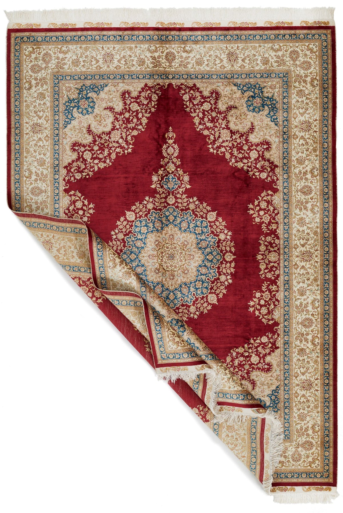 6x8 Red and Ivory Turkish Silk Rug
