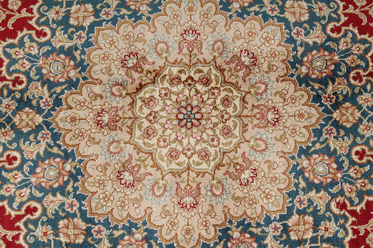 6x8 Red and Ivory Turkish Silk Rug