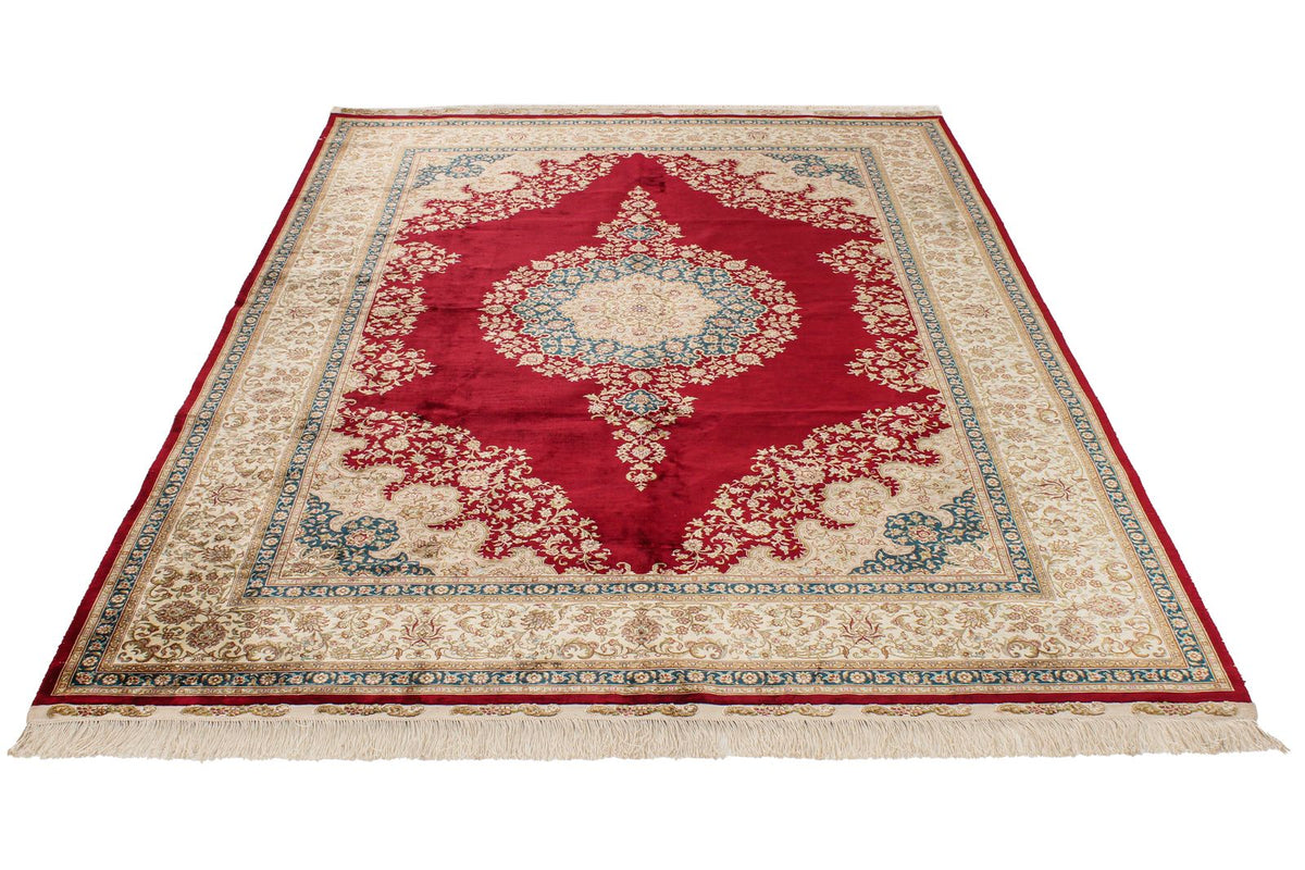 6x8 Red and Ivory Turkish Silk Rug