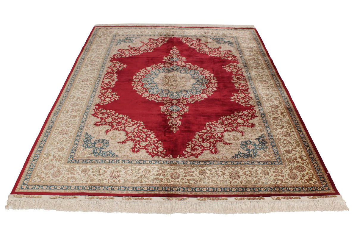 6x8 Red and Ivory Turkish Silk Rug