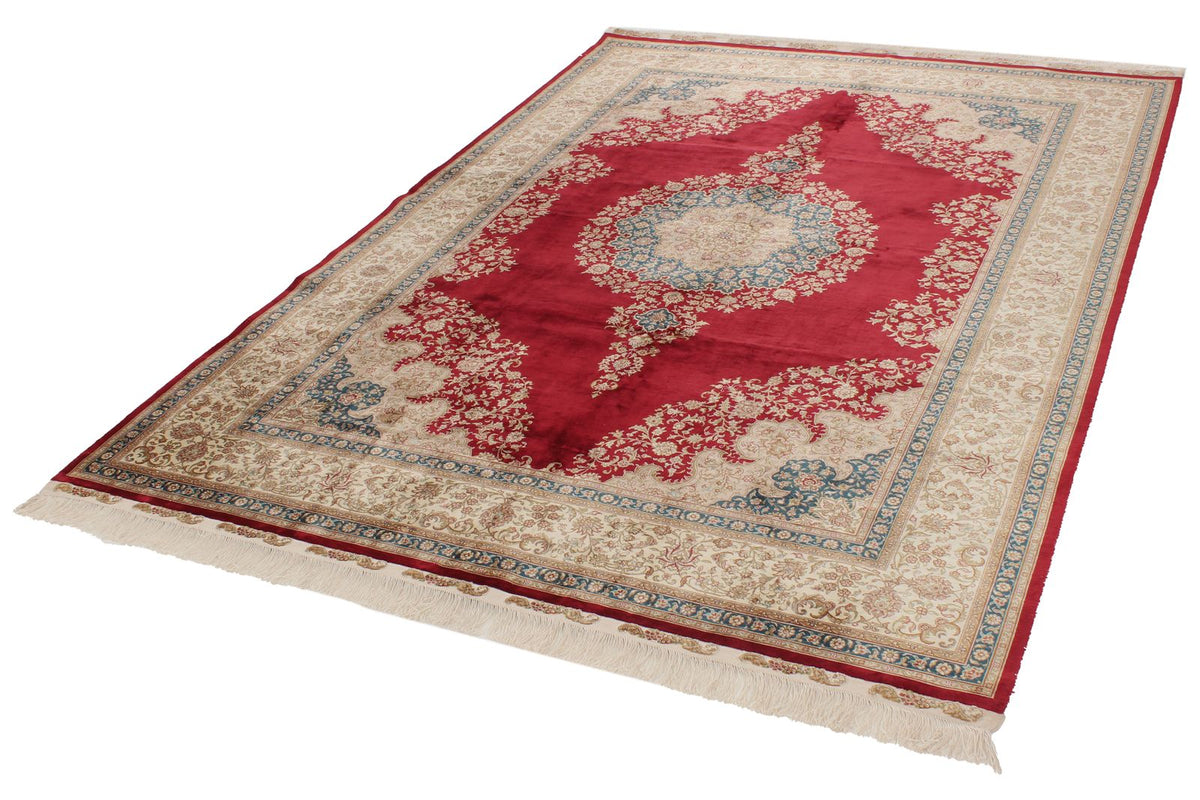 6x8 Red and Ivory Turkish Silk Rug
