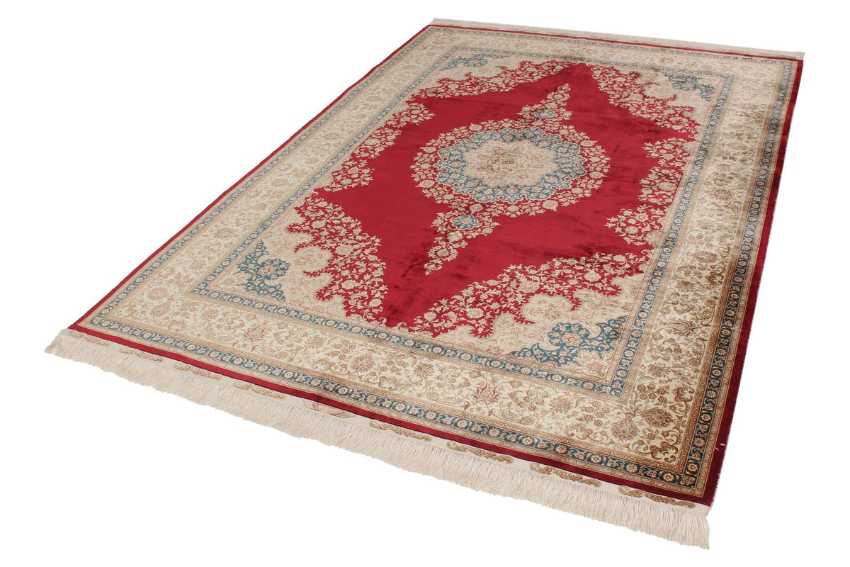 6x8 Red and Ivory Turkish Silk Rug