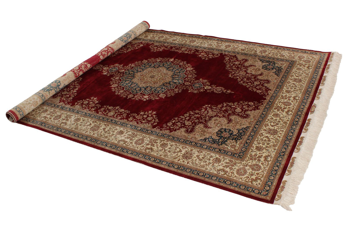 6x8 Red and Ivory Turkish Silk Rug