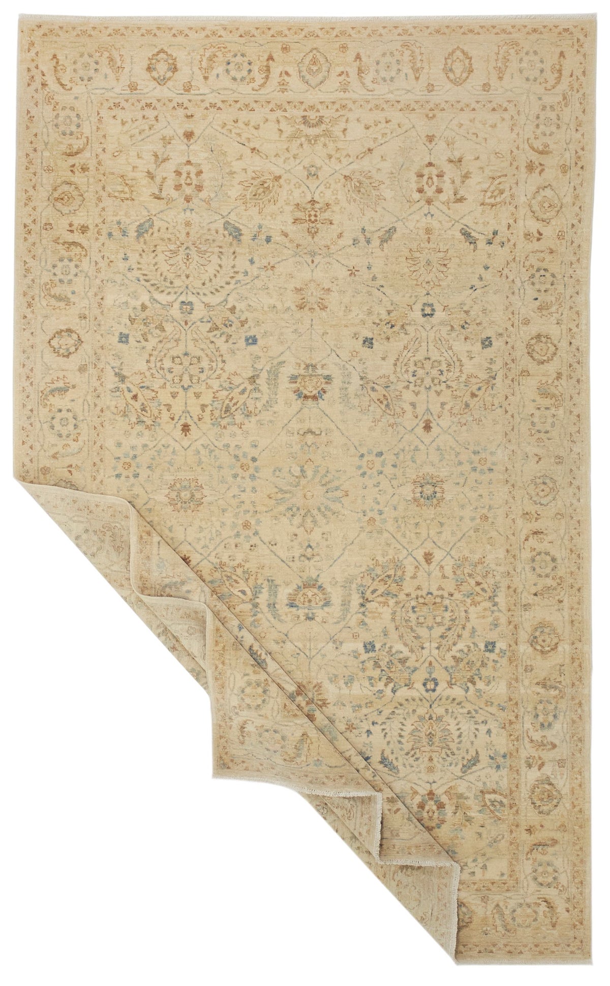 5x8 Blue and Ivory Traditional Rug
