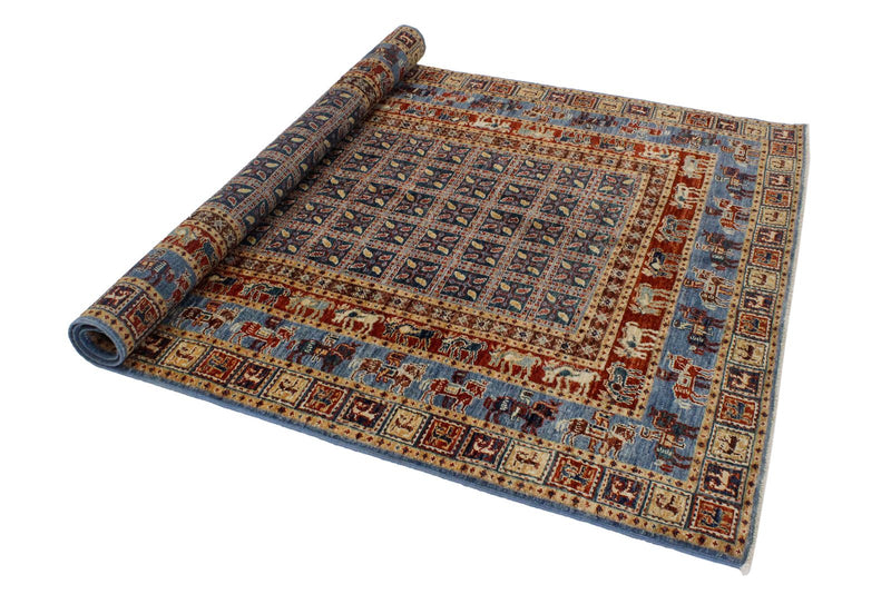 4x6 Navy and Multicolor Traditional Rug