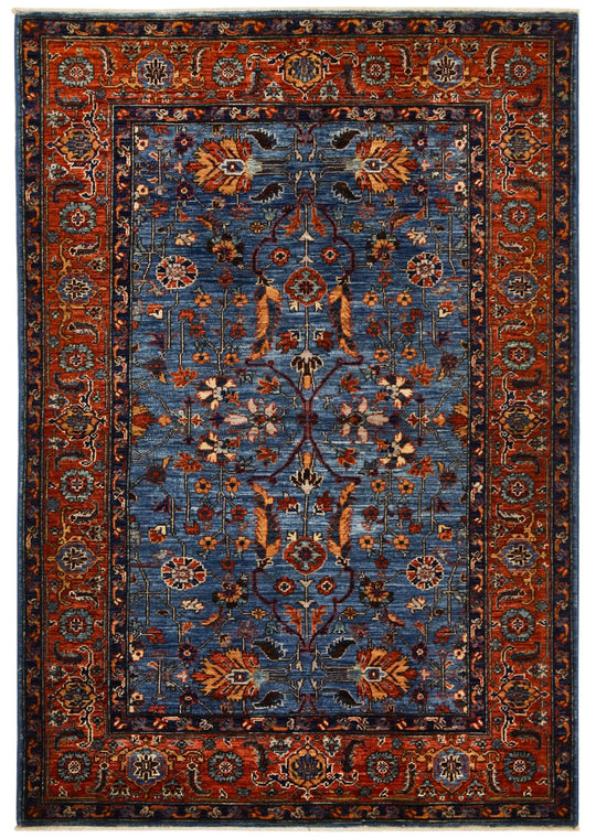 4x6 Blue and Rust Traditional Rug