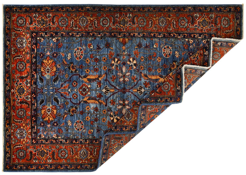 4x6 Blue and Rust Traditional Rug