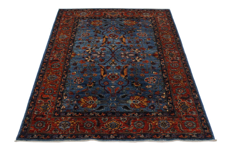 4x6 Blue and Rust Traditional Rug