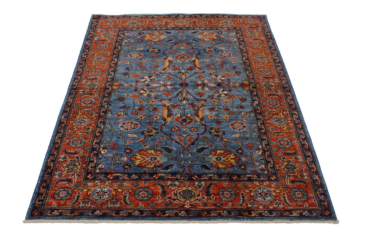4x6 Blue and Rust Traditional Rug