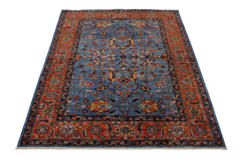 4x6 Blue and Rust Traditional Rug