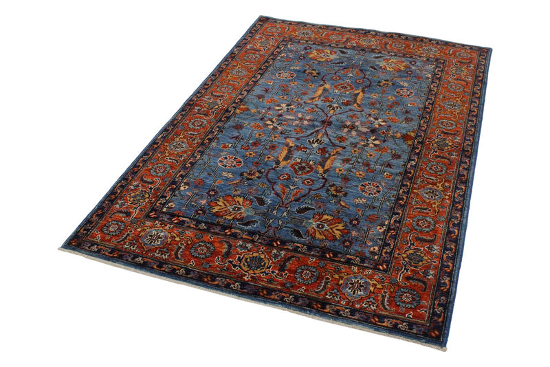 4x6 Blue and Rust Traditional Rug
