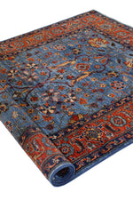 4x6 Blue and Rust Traditional Rug