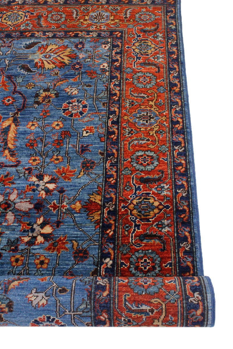 4x6 Blue and Rust Traditional Rug