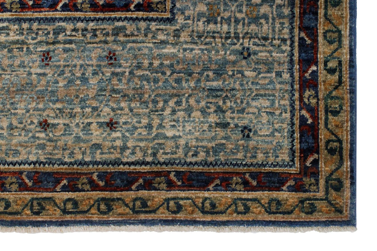 8x10 Ivory and Blue Turkish Tribal Rug
