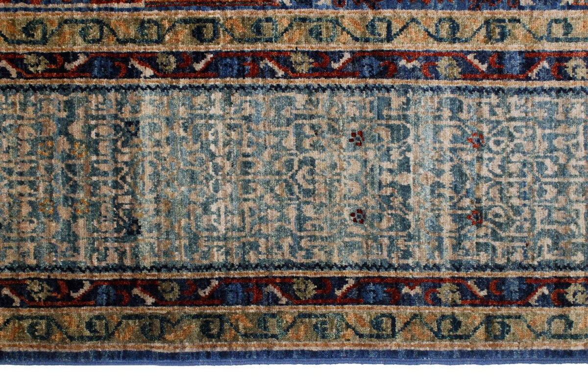 8x10 Ivory and Blue Turkish Tribal Rug
