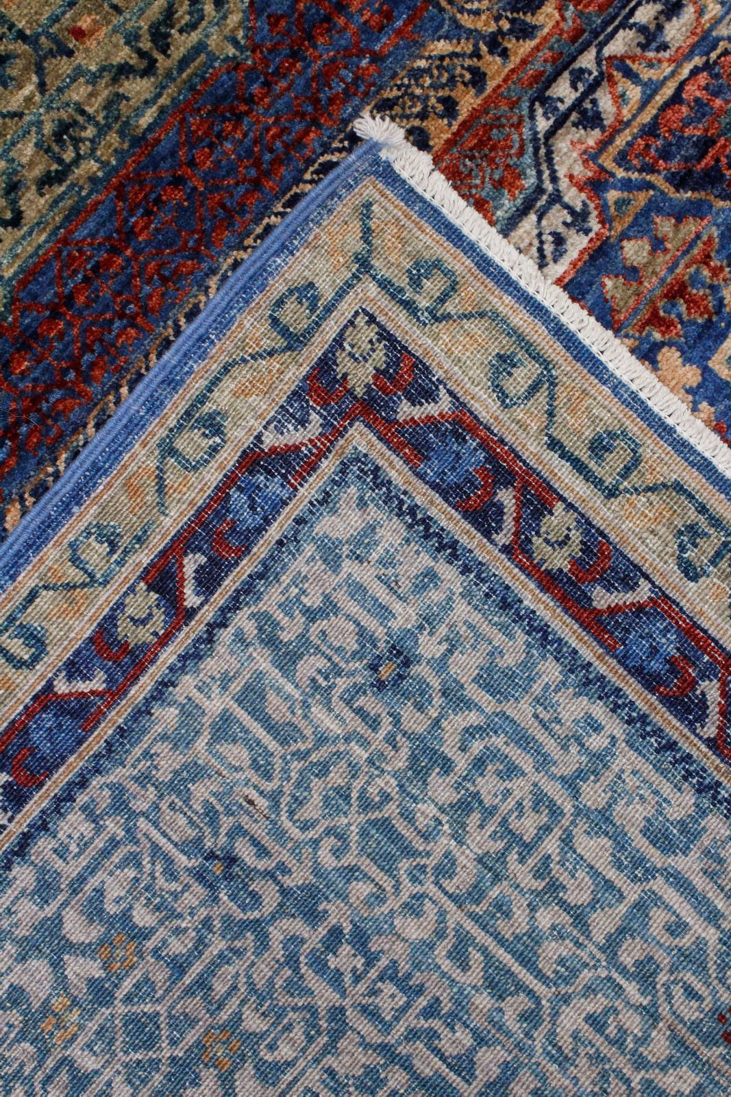 8x10 Ivory and Blue Turkish Tribal Rug