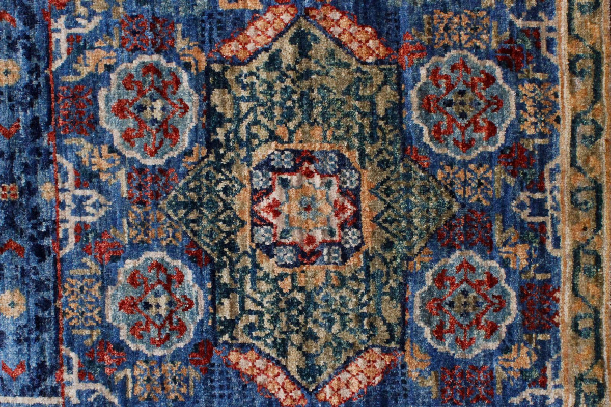 8x10 Ivory and Blue Turkish Tribal Rug