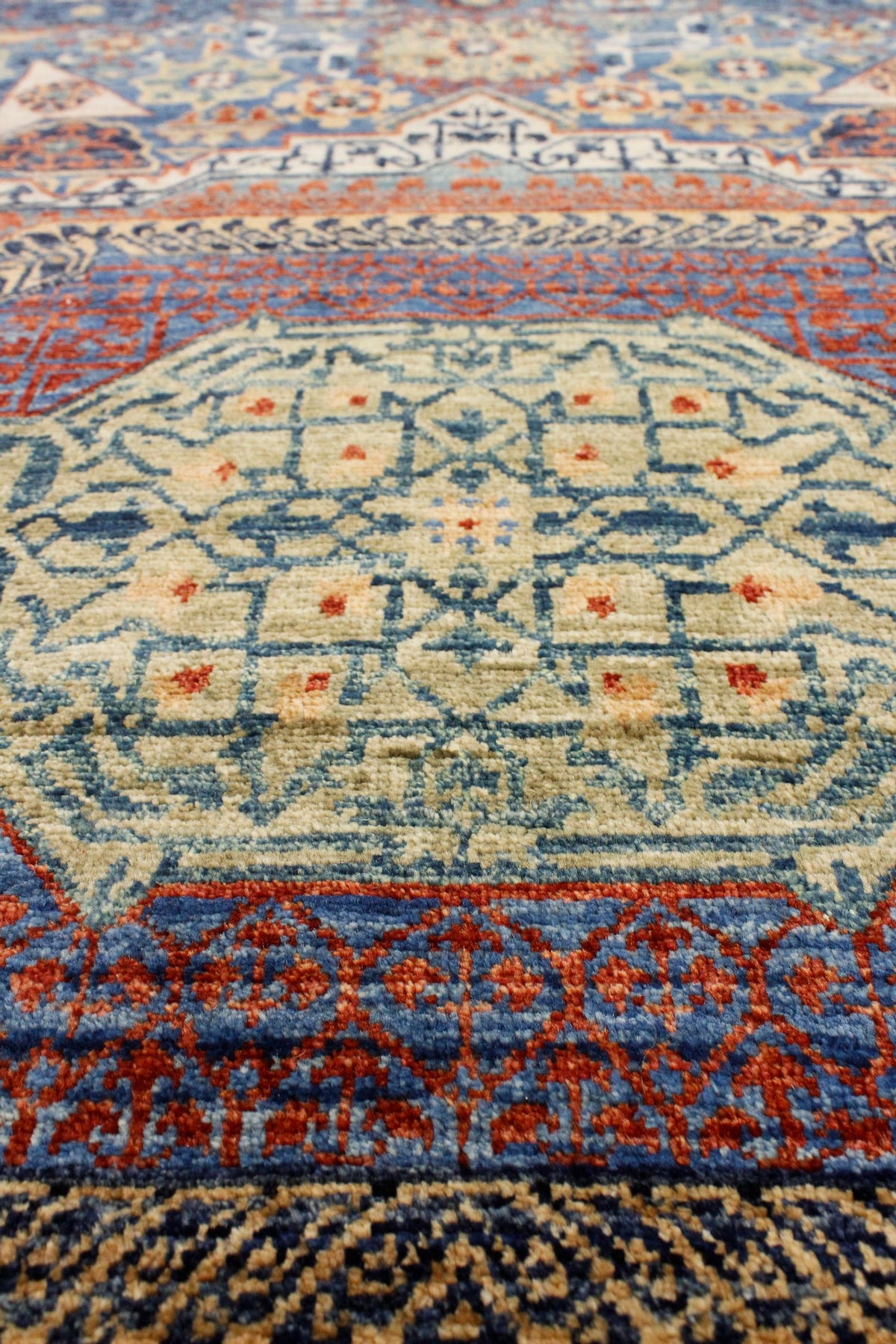 8x10 Ivory and Blue Turkish Tribal Rug