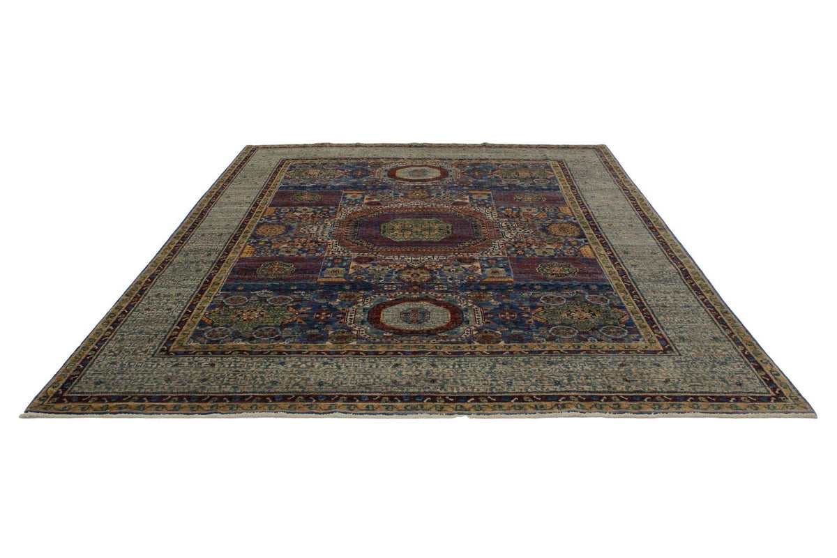8x10 Ivory and Blue Turkish Tribal Rug