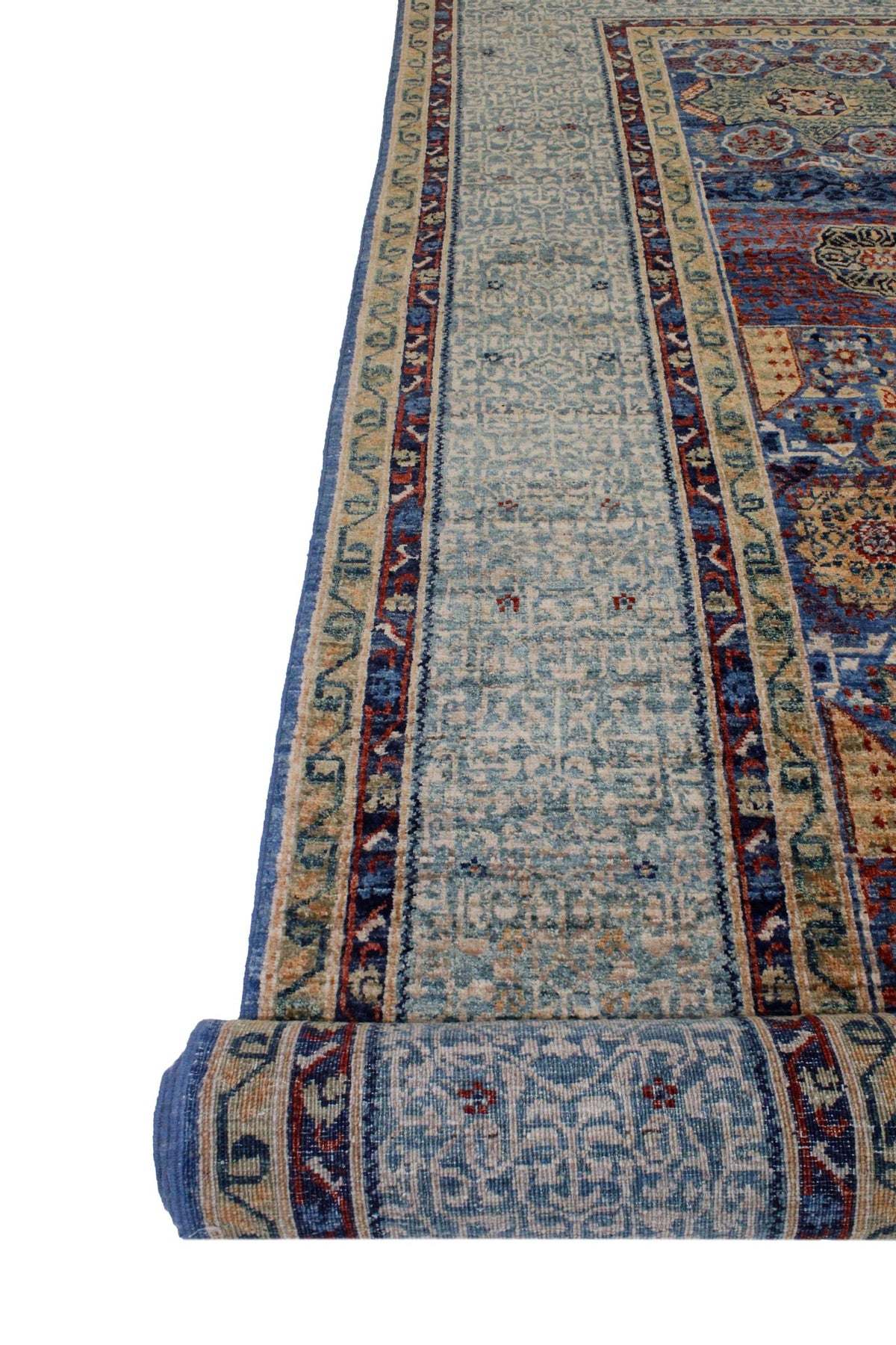 8x10 Ivory and Blue Turkish Tribal Rug
