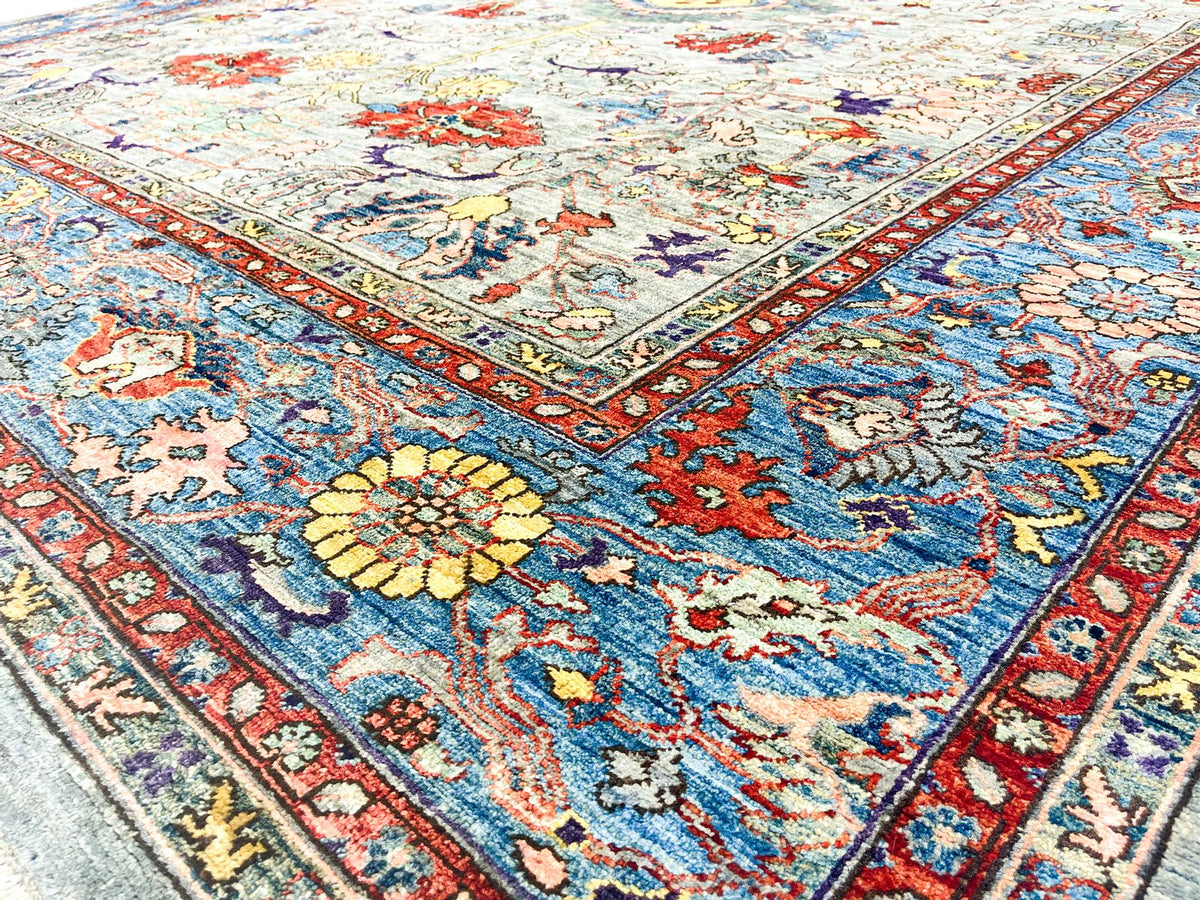 9x12 Gray and Blue Anatolian Traditional Rug