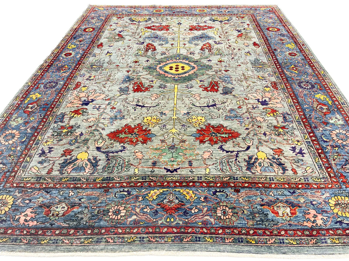 9x12 Gray and Blue Anatolian Traditional Rug
