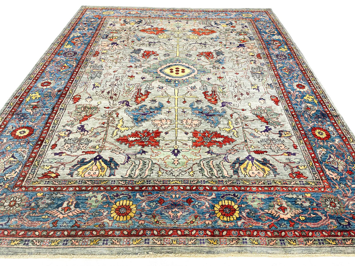 9x12 Gray and Blue Anatolian Traditional Rug